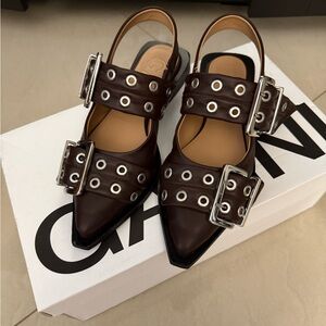 Ganni Chocolate Matte Brown Ballerinas